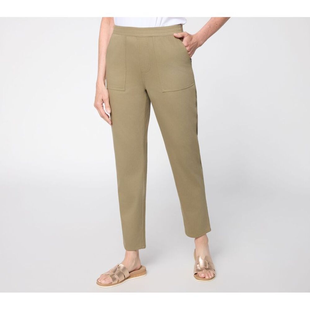 Denim & Co. Women's Pants Sz M Tall Comfy Knit Air Pull-On DARK BEIGE